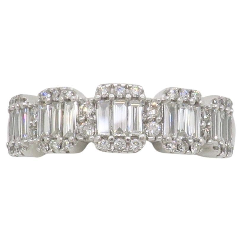Baguette & Round Diamond Band Ring in White Gold