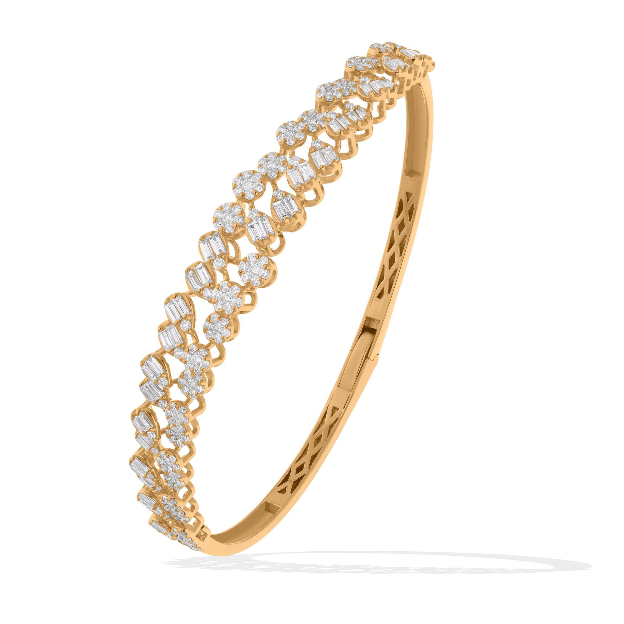 Each element of this bracelet is carefully considered, from the choice of materials to the arrangement of diamonds. The lustrous 18 Karat Yellow Gold provides a radiant backdrop for the dazzling array of diamonds, enhancing their brilliance and