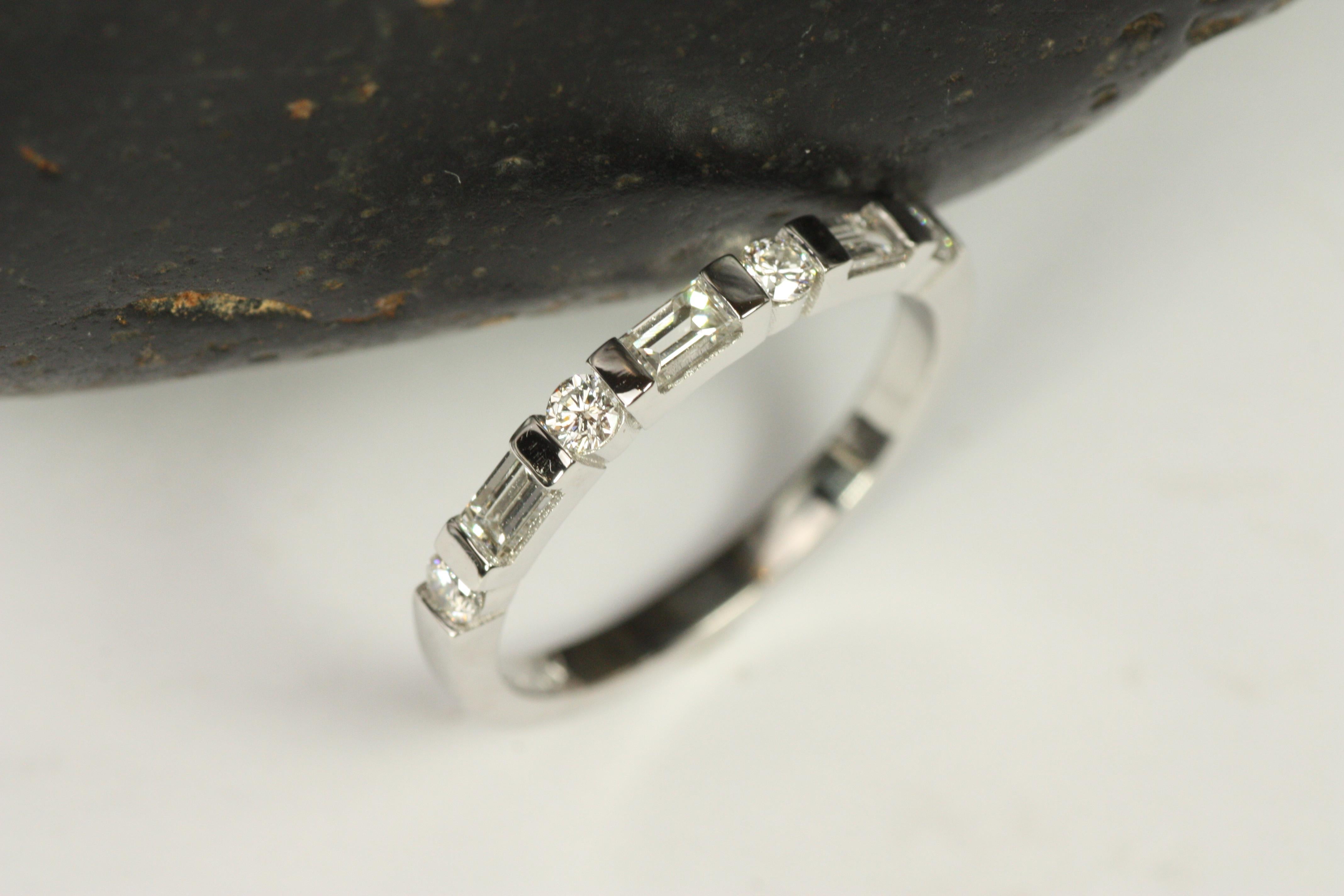 Modern Baguette & Round Diamond Bar-Set Half Eternity White Gold Wedding Band For Sale