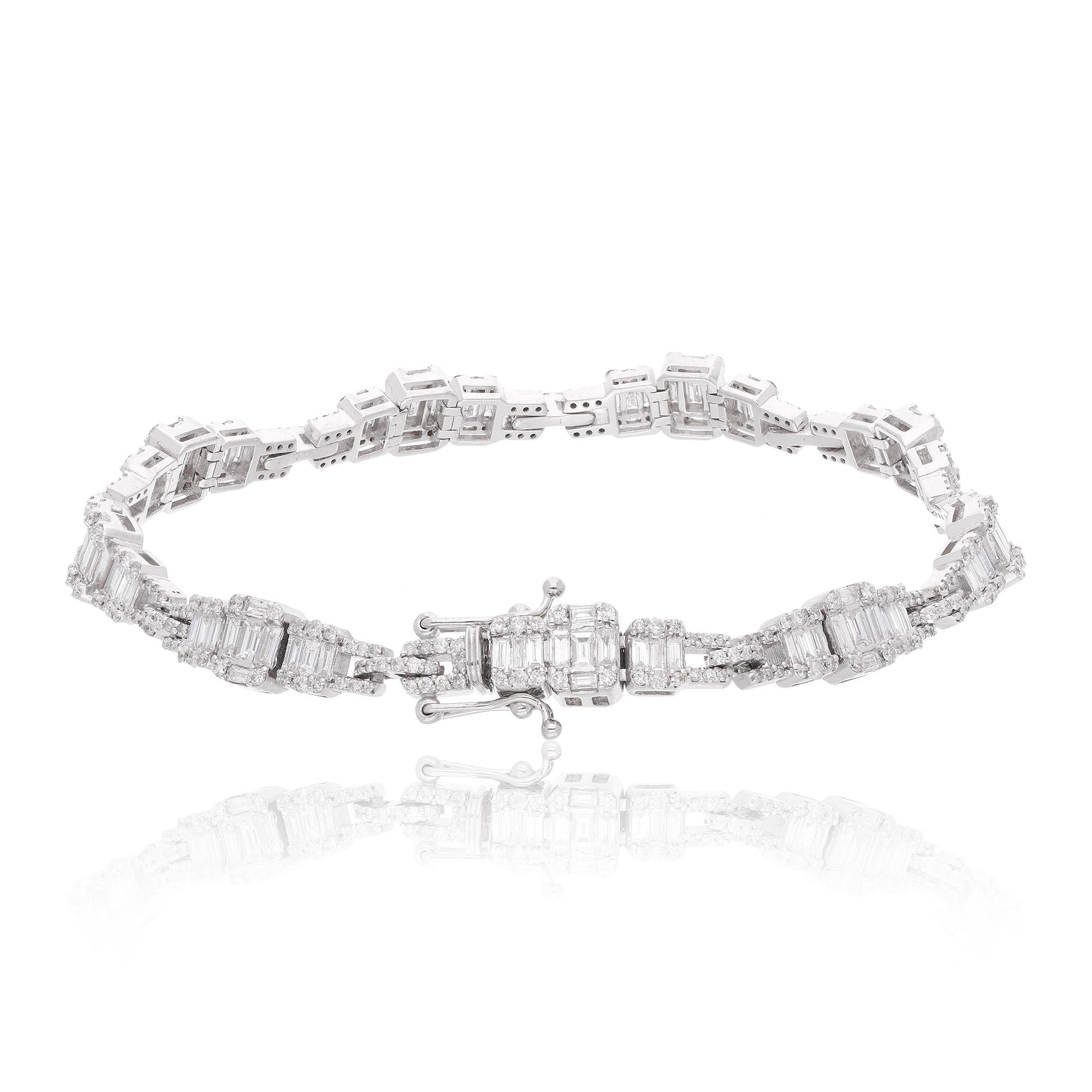 Item Code :- SEBR-42813
Gross Wt. :- 16.37 gm
18k White Gold Wt. :- 15.57 gm
Natural Diamond Wt. :- 4.00 Ct. ( AVERAGE DIAMOND CLARITY SI1-SI2 & COLOR H-I )
Bracelet Length :- 7 Inches Long

✦ Sizing
.....................
We can adjust most items to