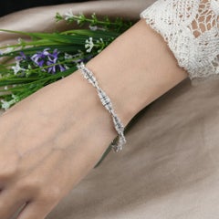Baguette & Round Diamond Charm Bracelet 18 Karat White Gold Handmade Jewelry