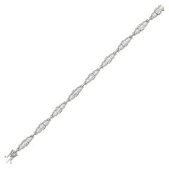 Baguette & Round Diamond Charm Bracelet 18 Karat White Gold Handmade Jewelry