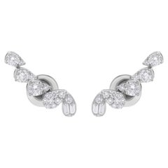 Boucles d'oreilles pendantes en or blanc 18 carats avec diamants baguettes et ronds, fabrication artisanale
