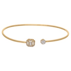 Baguette Round Diamond Cuff Bangle Bracelet 18 Karat Yellow Gold Fine Jewelry