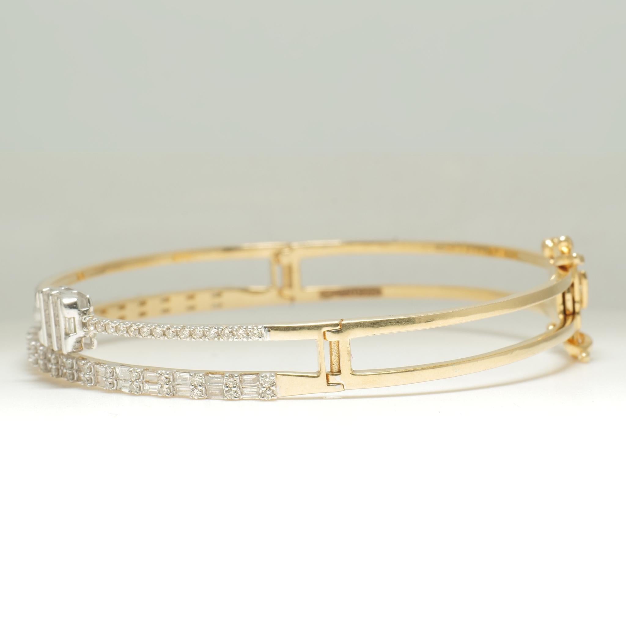 Baguette & runder Diamant Manschettenarmband in 14k massivem Gold (zertifiziert) Damen im Angebot