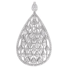 Pendentif en or blanc 18 carats avec diamants baguettes et ronds, fait à la main