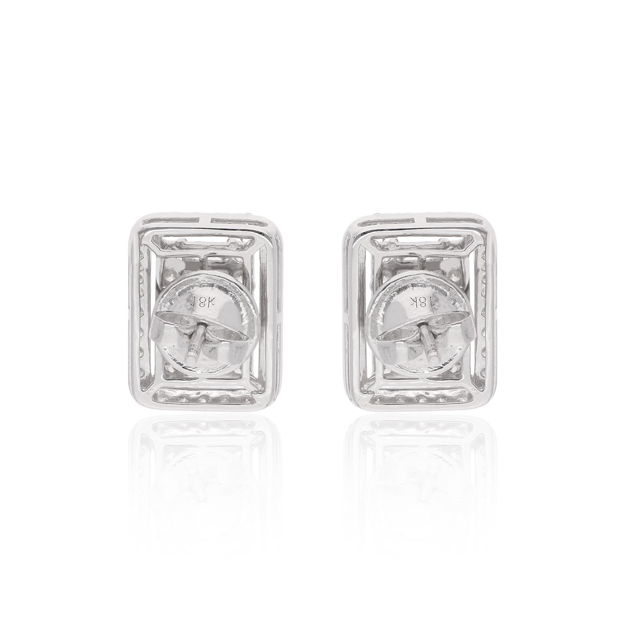 Baguette Cut Baguette Round Diamond Geometric Stud Earrings 14 Karat White Gold Fine Jewelry For Sale