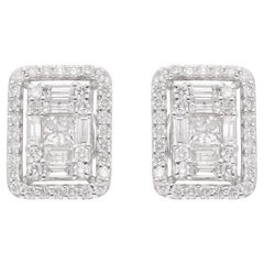 Baguette Round Diamond Geometric Stud Earrings 14 Karat White Gold Fine Jewelry