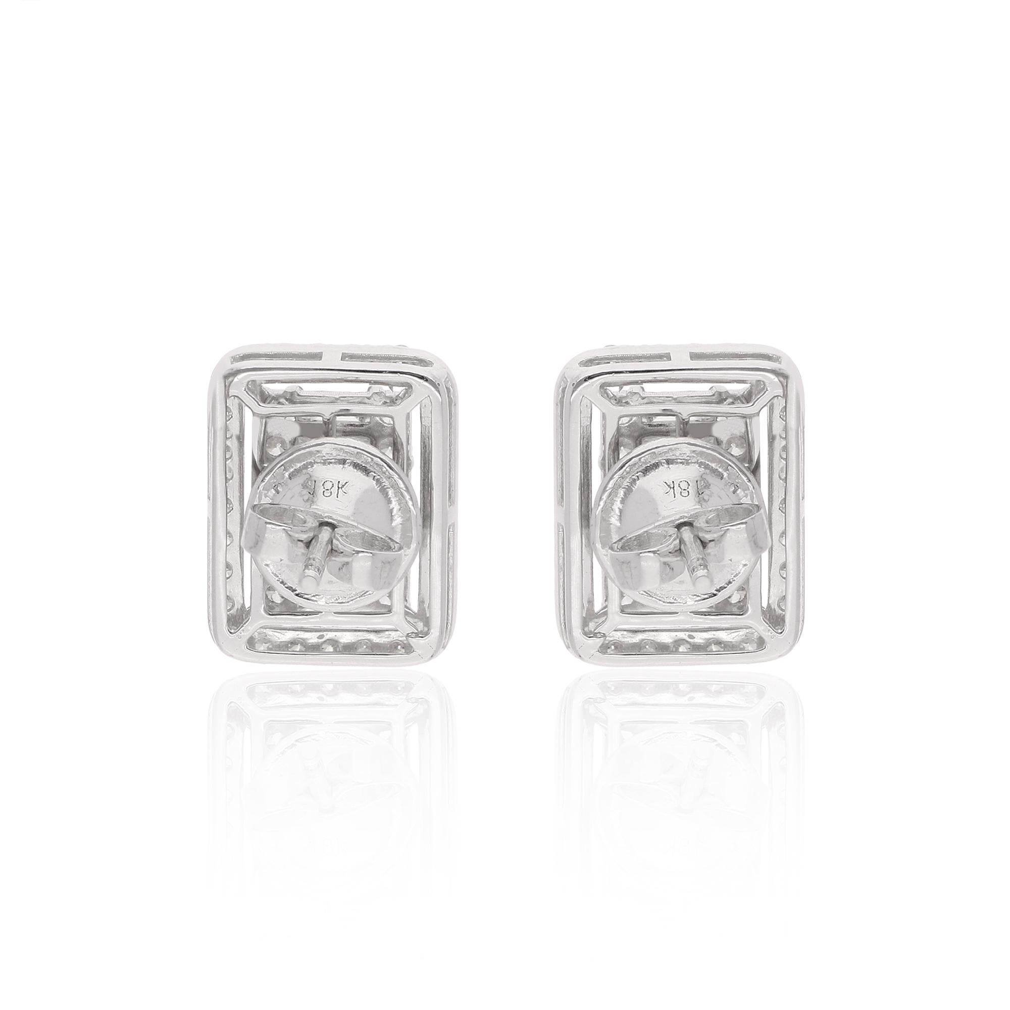 Baguette Cut Baguette Round Diamond Geometric Stud Earrings 18 Karat White Gold Fine Jewelry For Sale