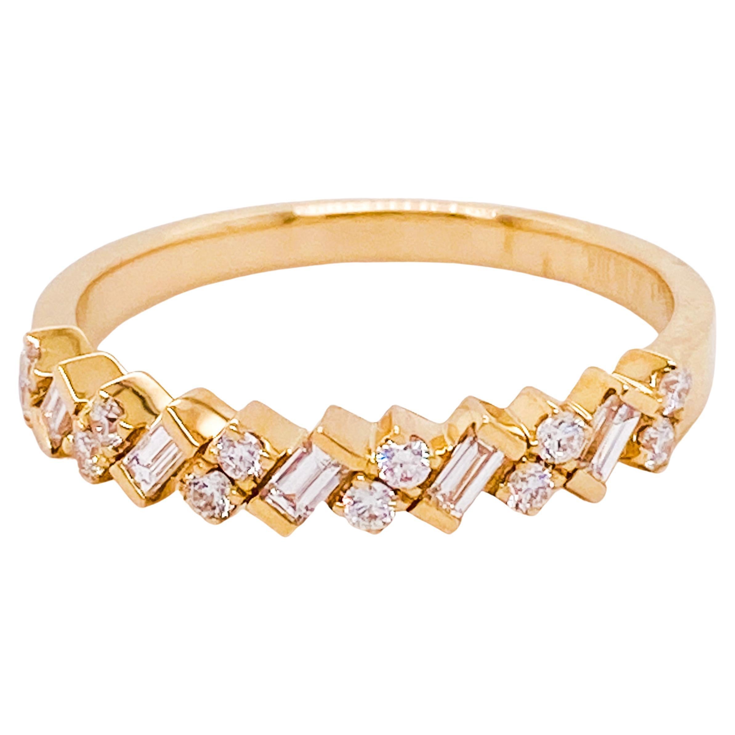 Baguette Round Diamond Half Eternity Ring in 14K Yellow Gold