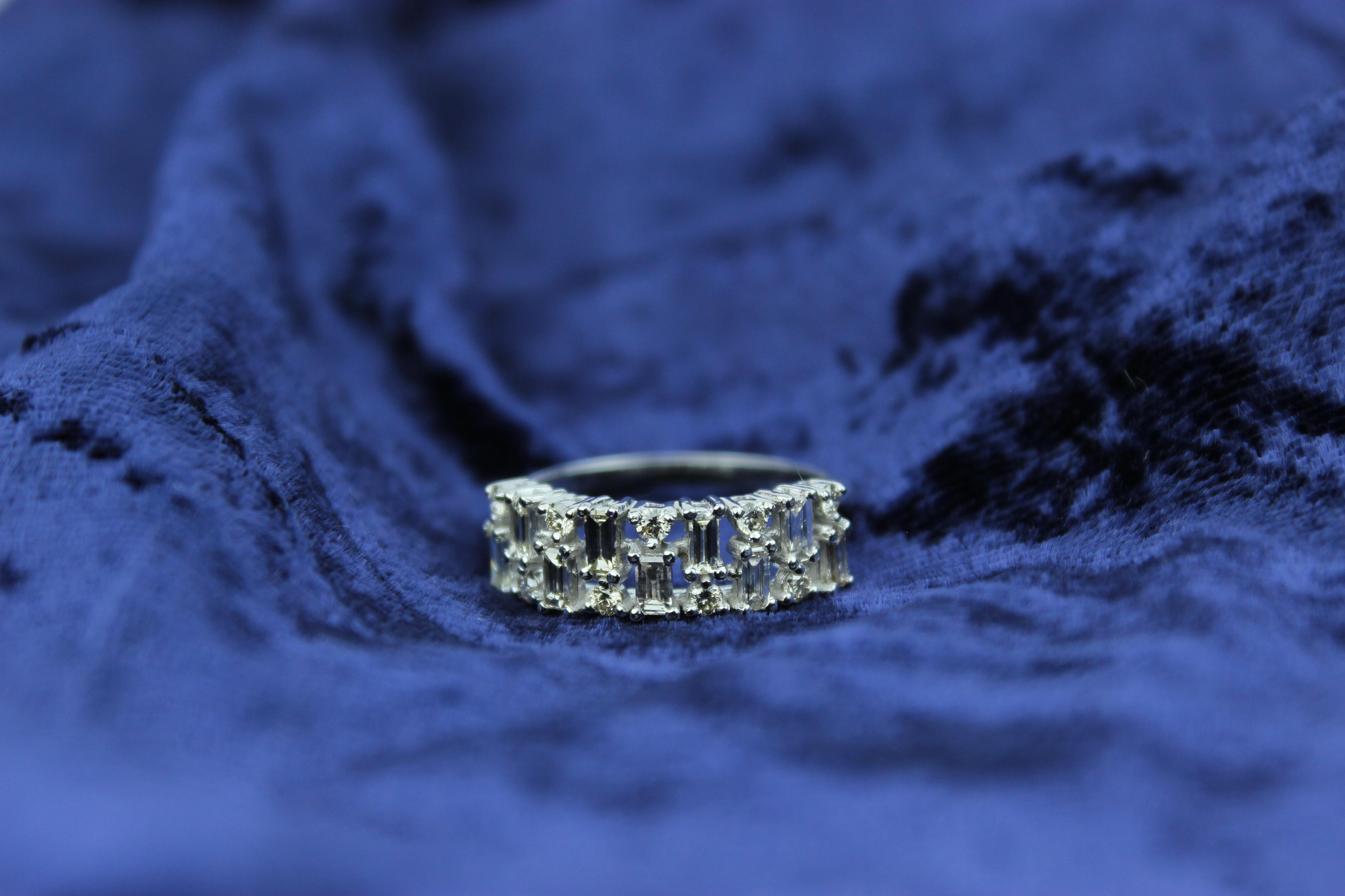 For Sale:  Baguette & Round Diamond Half Eternity Ring Set In 18K Solid Gold 10