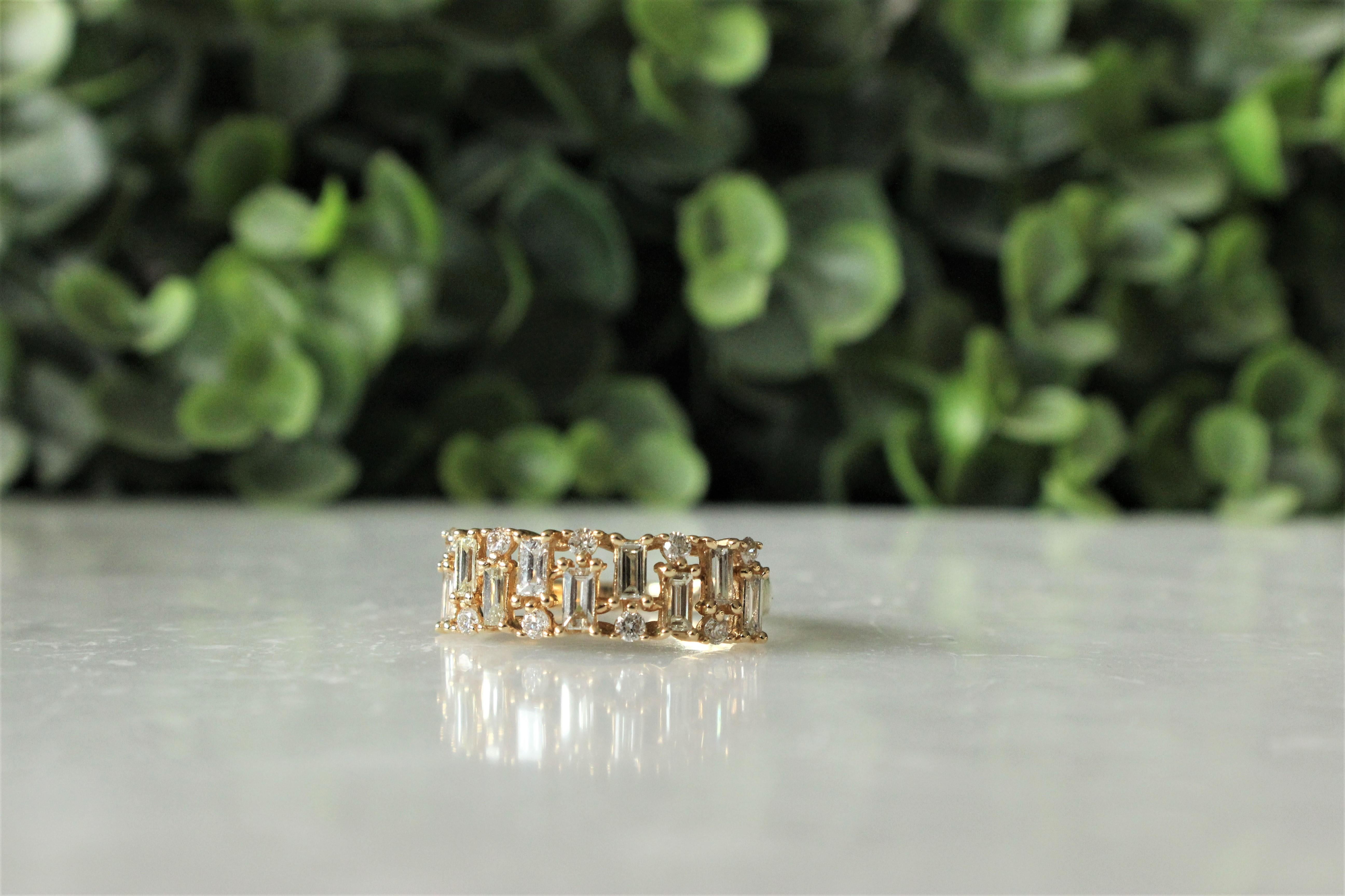 For Sale:  Baguette & Round Diamond Half Eternity Ring Set In 18K Solid Gold 12