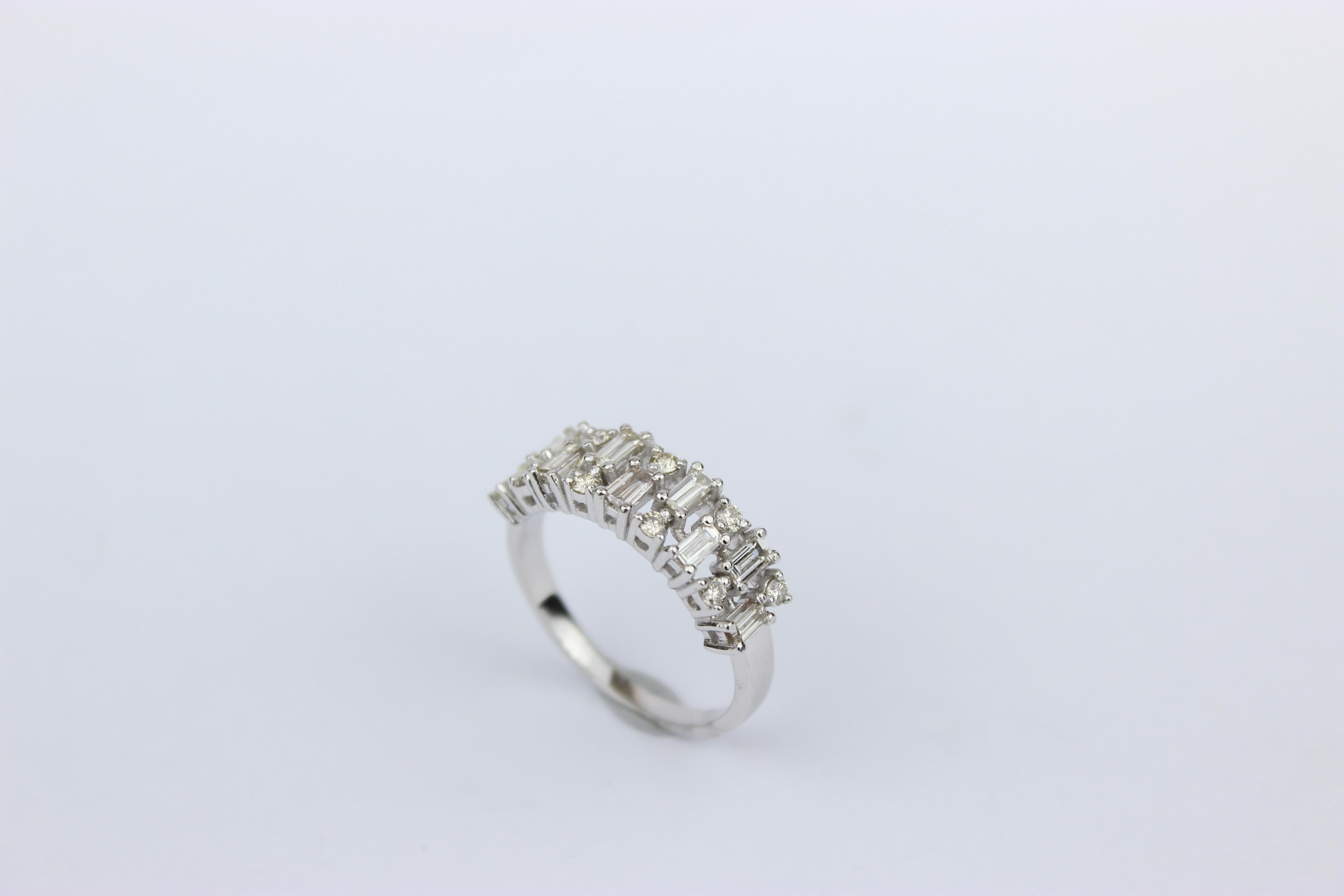 For Sale:  Baguette & Round Diamond Half Eternity Ring Set In 18K Solid Gold 6