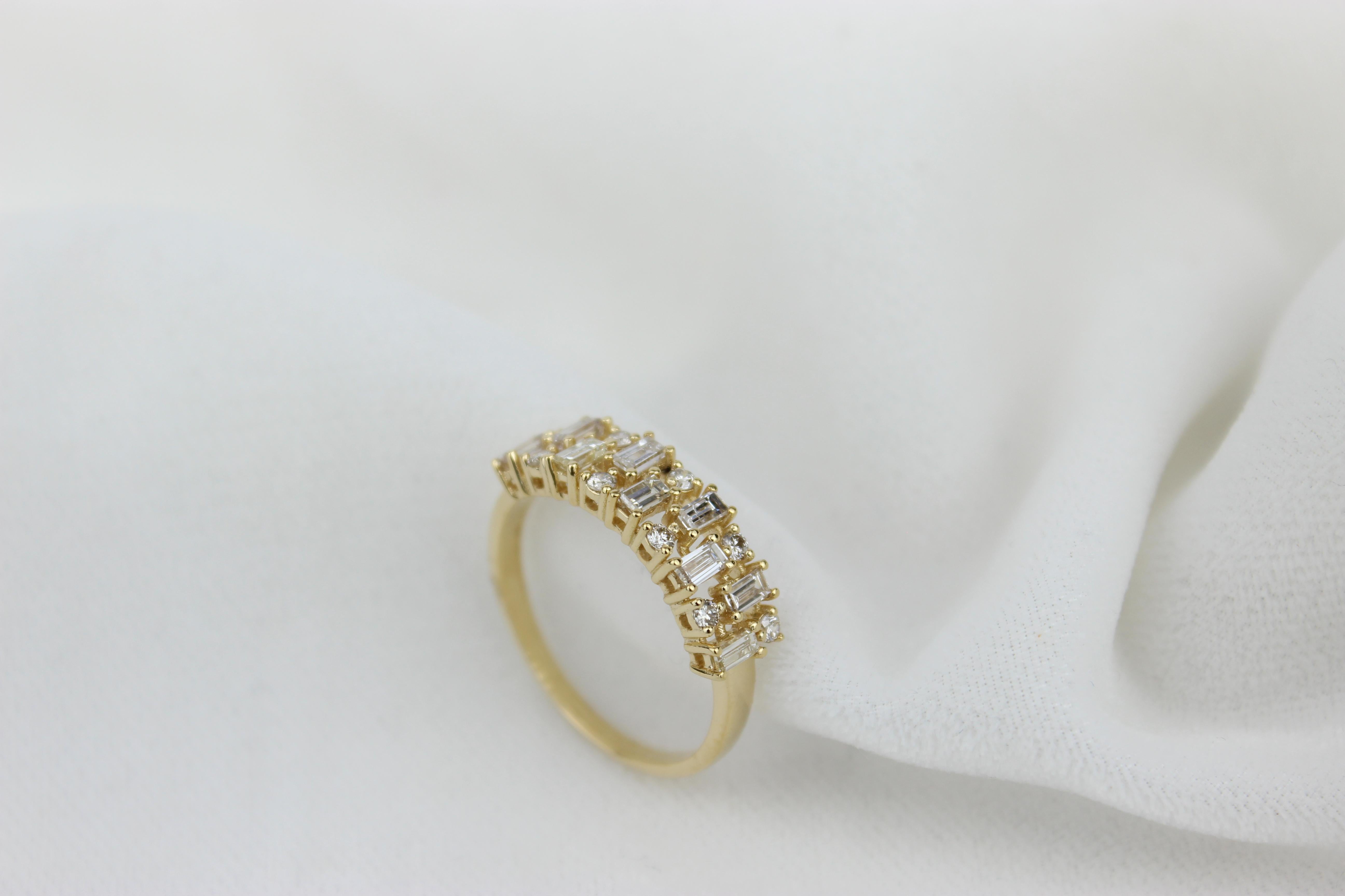 For Sale:  Baguette & Round Diamond Half Eternity Ring Set In 18K Solid Gold 7
