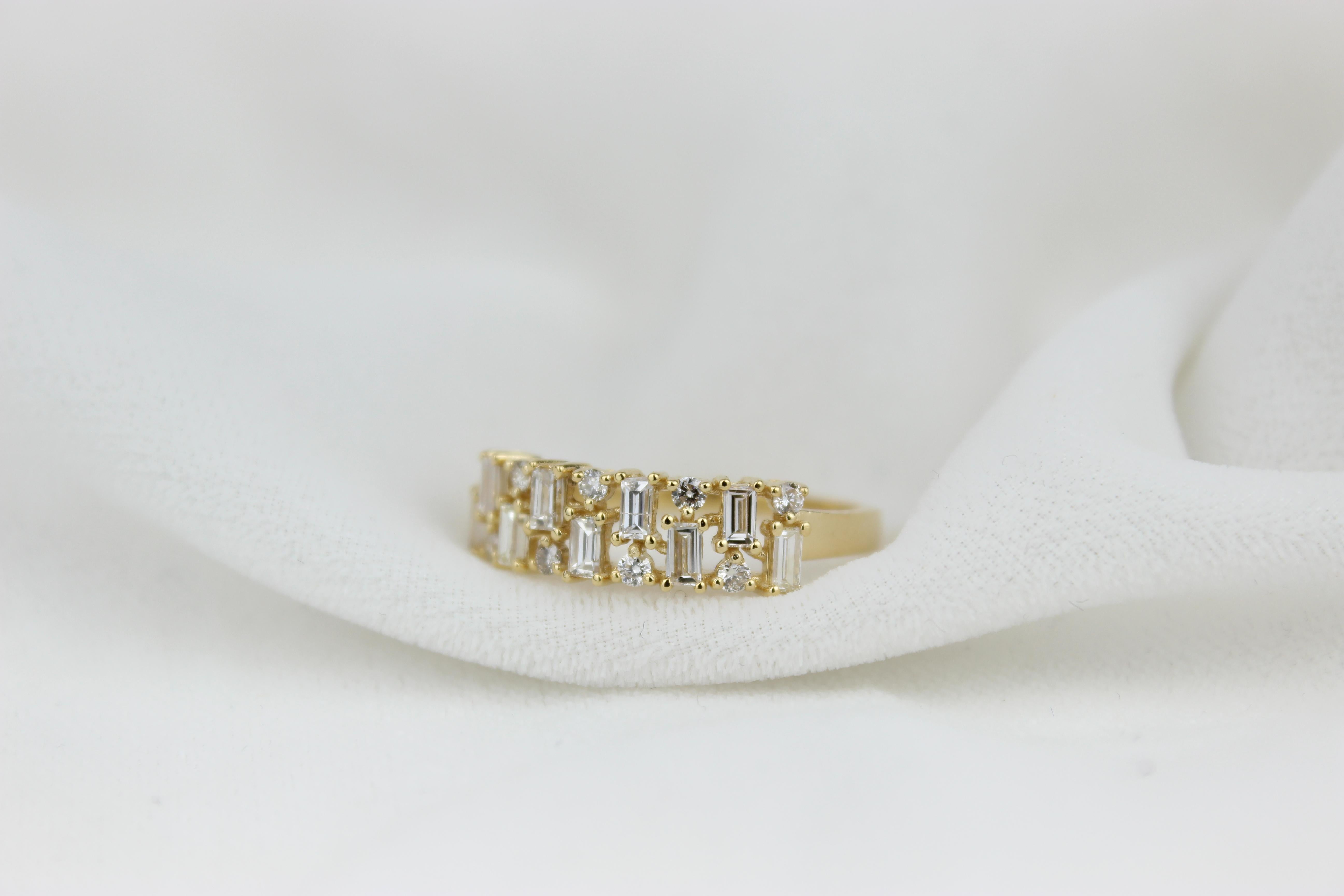 For Sale:  Baguette & Round Diamond Half Eternity Ring Set In 18K Solid Gold 8