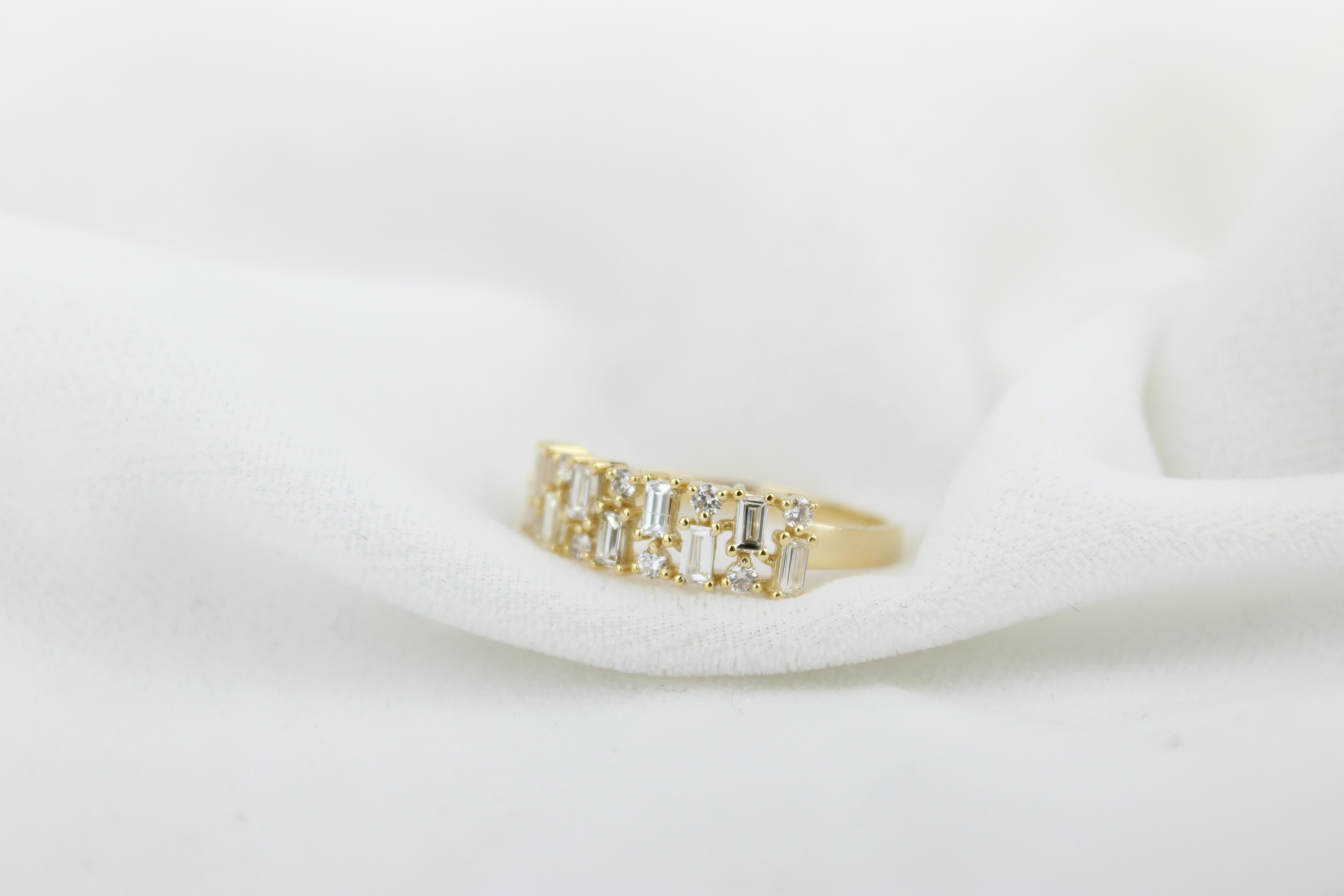 For Sale:  Baguette & Round Diamond Half Eternity Ring Set In 18K Solid Gold 9