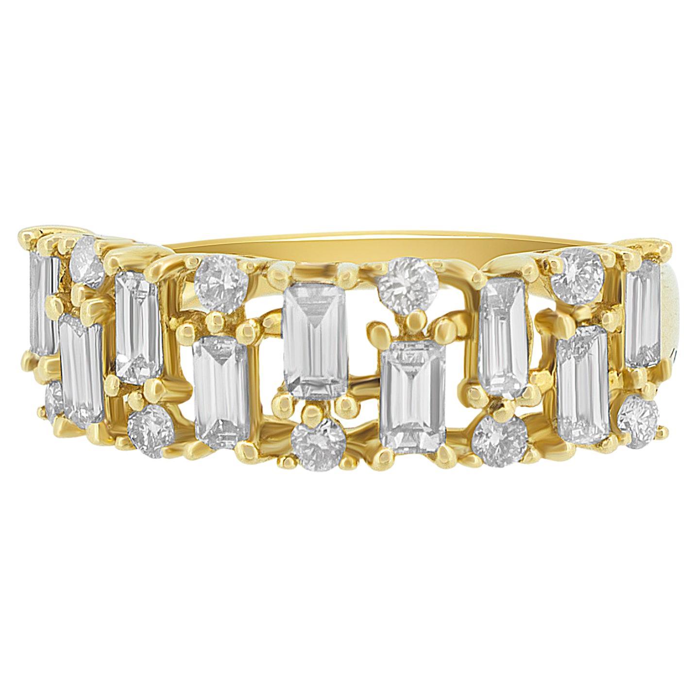 For Sale:  Baguette & Round Diamond Half Eternity Ring Set In 18K Solid Gold