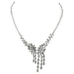 Baguette & Round Diamond Necklace 18 Karat White Gold Handmade Jewelry