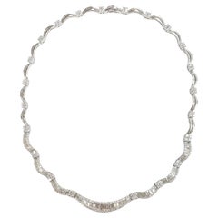 Baguette & Round Diamond Necklace in 18k White Gold