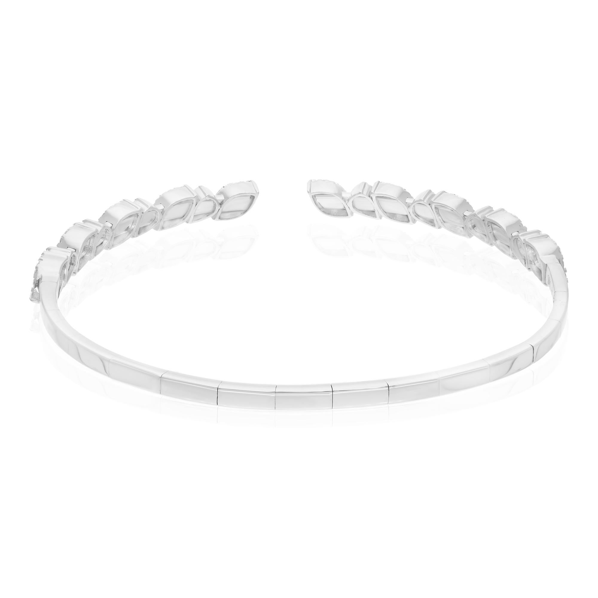 Baguette & Round Diamond Open Bangle 14 Karat White Gold Cuff Bracelet Jewelry For Sale 1