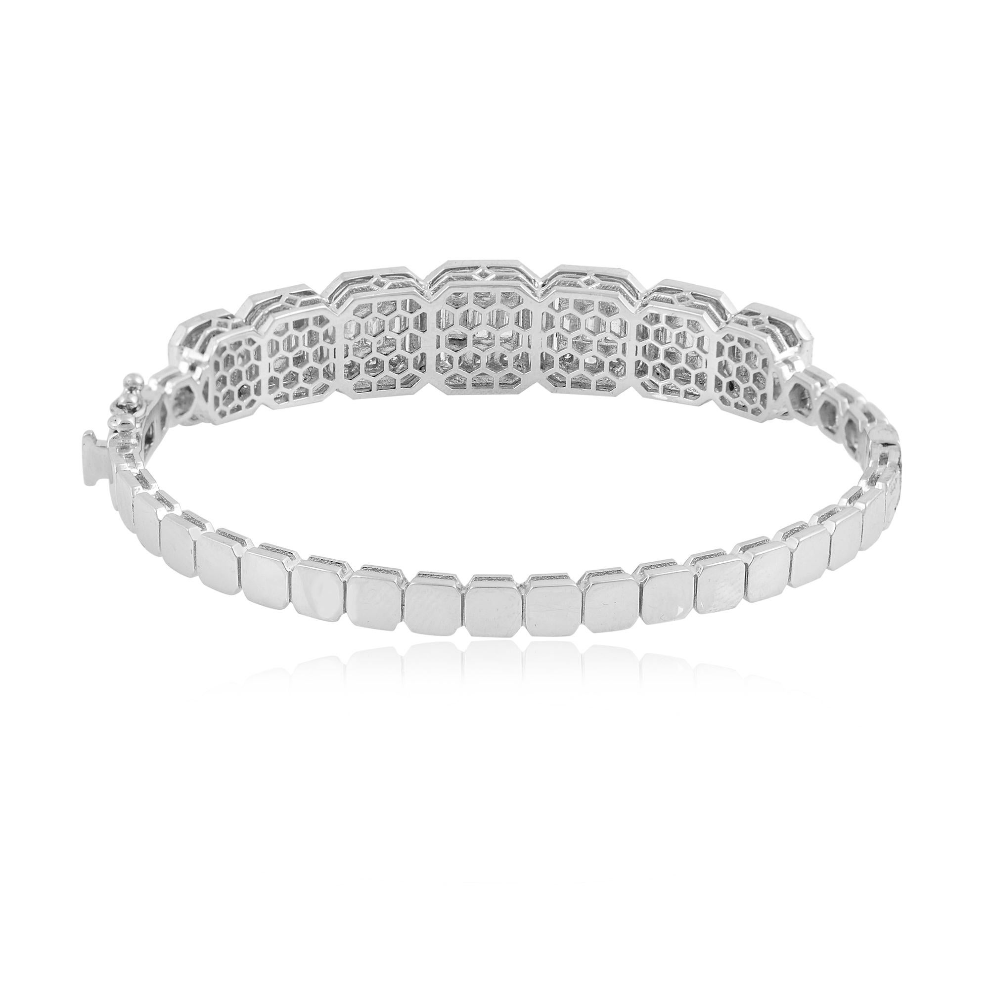Modern Baguette Round Diamond Pave Bangle Bracelet 18 Karat White Gold Fine Jewelry For Sale