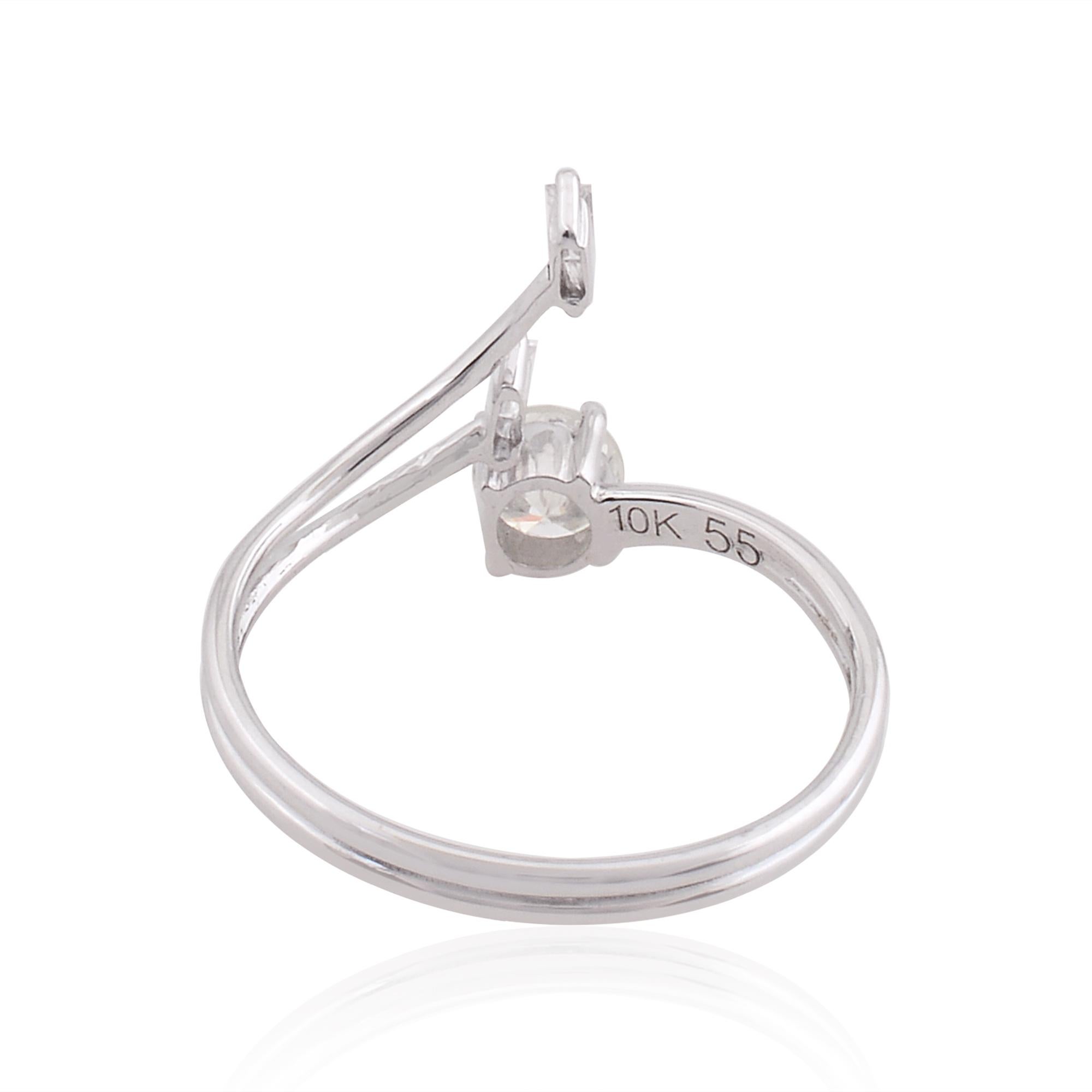 Modern Baguette & Round Diamond Promise Ring 10 Karat White Gold Handmade Fine Jewelry For Sale