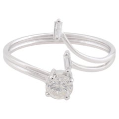 Baguette & Round Diamond Promise Ring 10 Karat White Gold Handmade Fine Jewelry