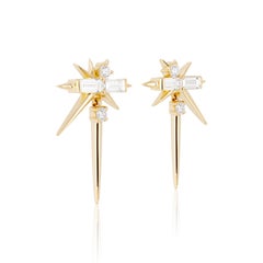 Baguette & Round Diamond Spike Drop Earrings
