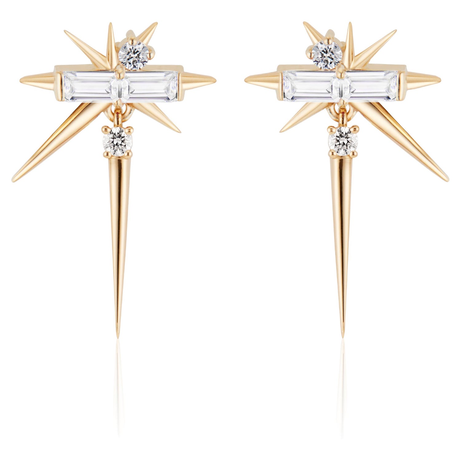 Baguette and Round Diamond Spike Drop Earrings, Spike Earrings For Sale at  1stDibs