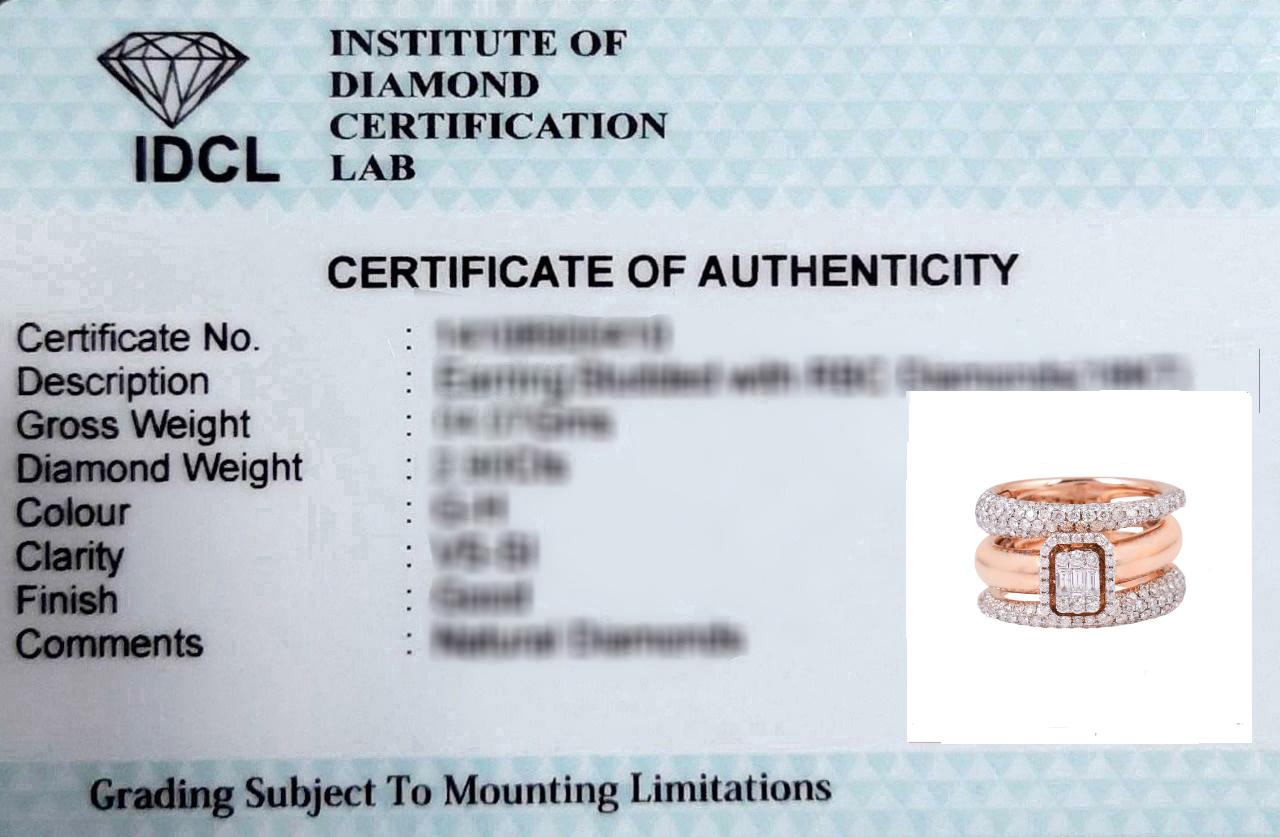 Handgefertigter, runder Baguette-Diamant-Dreiband-Ring aus 18 Karat Roségold im Angebot 2