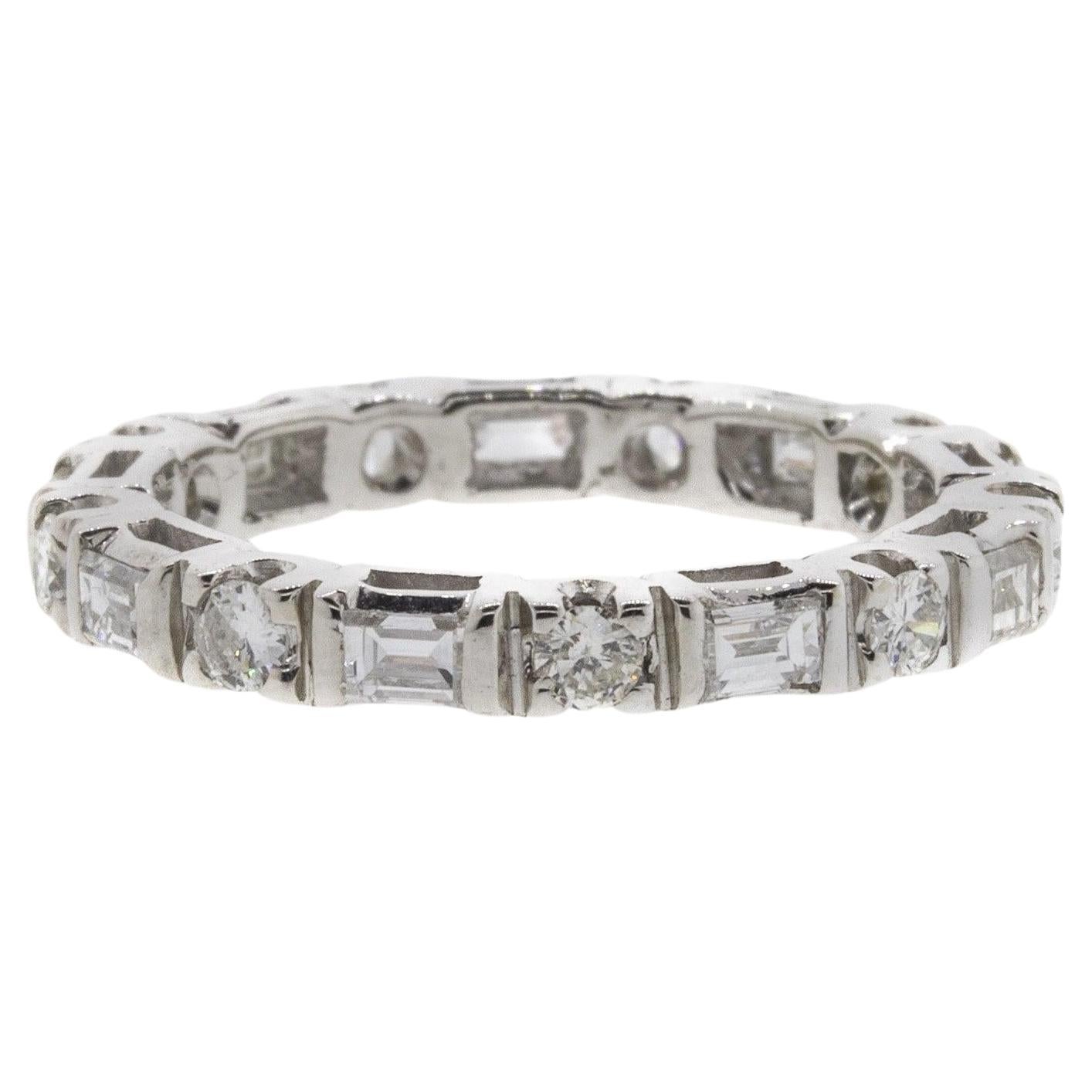 Baguette & Round Diamond White Gold Eternity Band For Sale