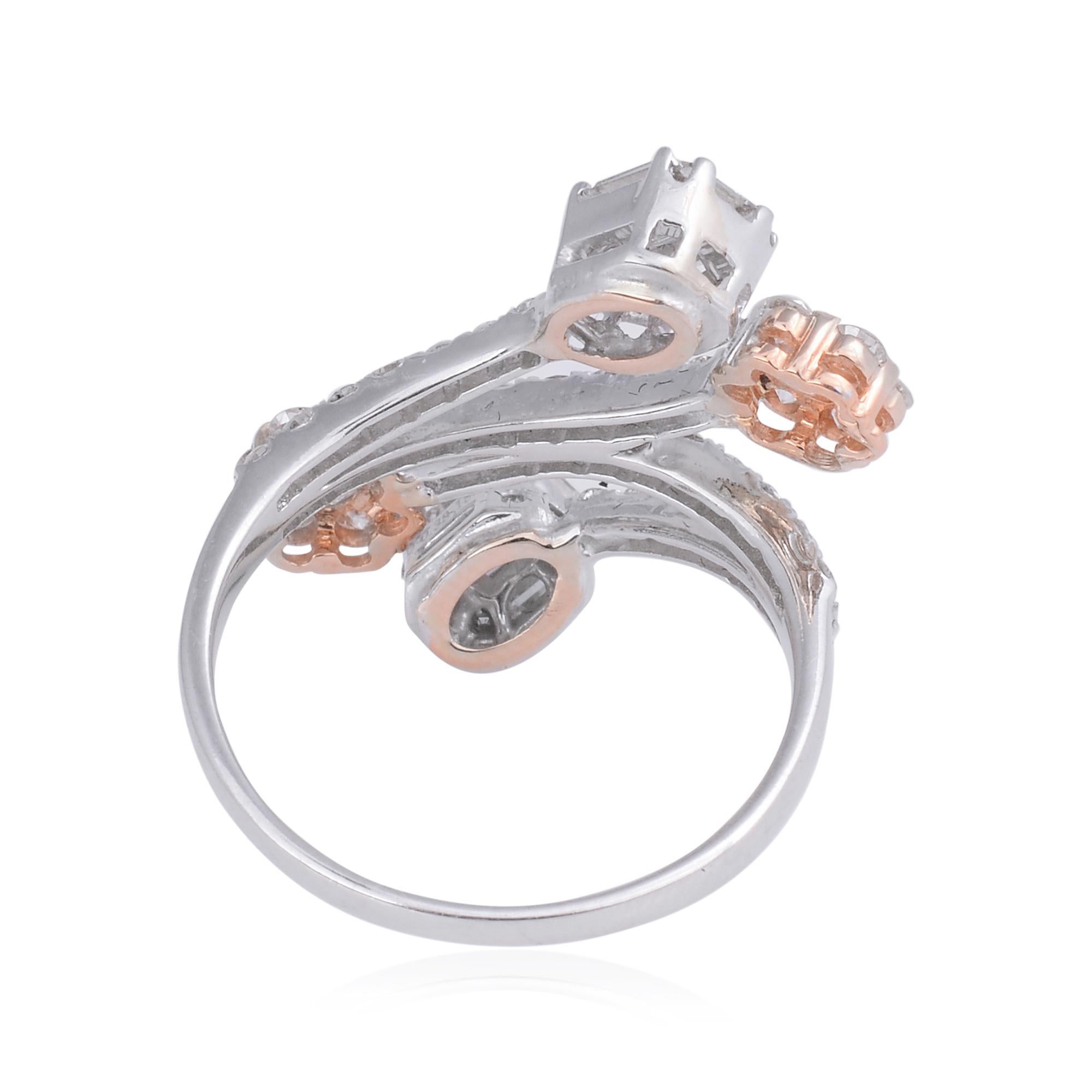 Modern Baguette Round Diamond Wrap Ring 18 Karat Rose & White Gold Handmade Jewelry For Sale
