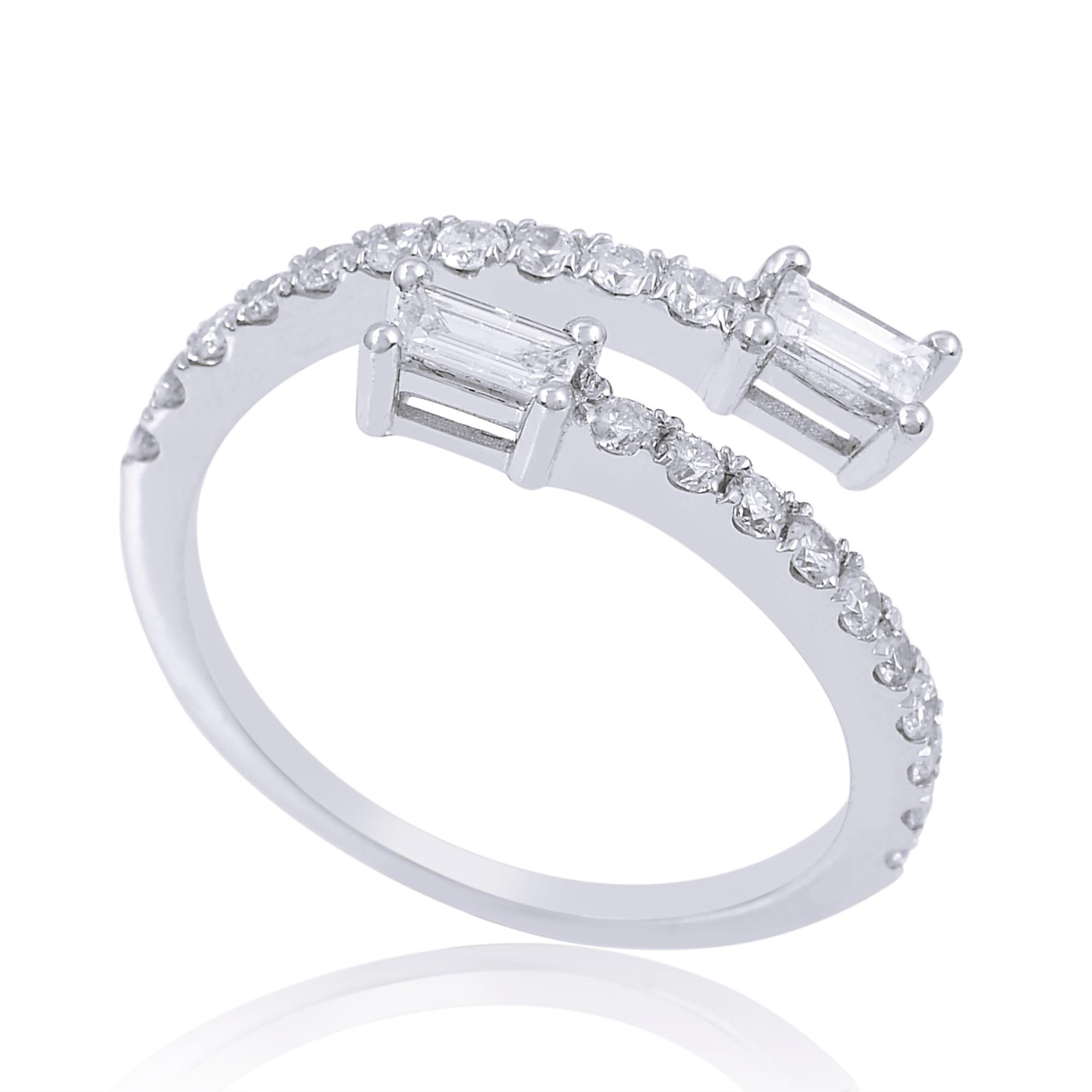 For Sale:  Baguette & Round Diamond Wrap Ring 18 Karat White Gold Handmade Fine Jewelry 2