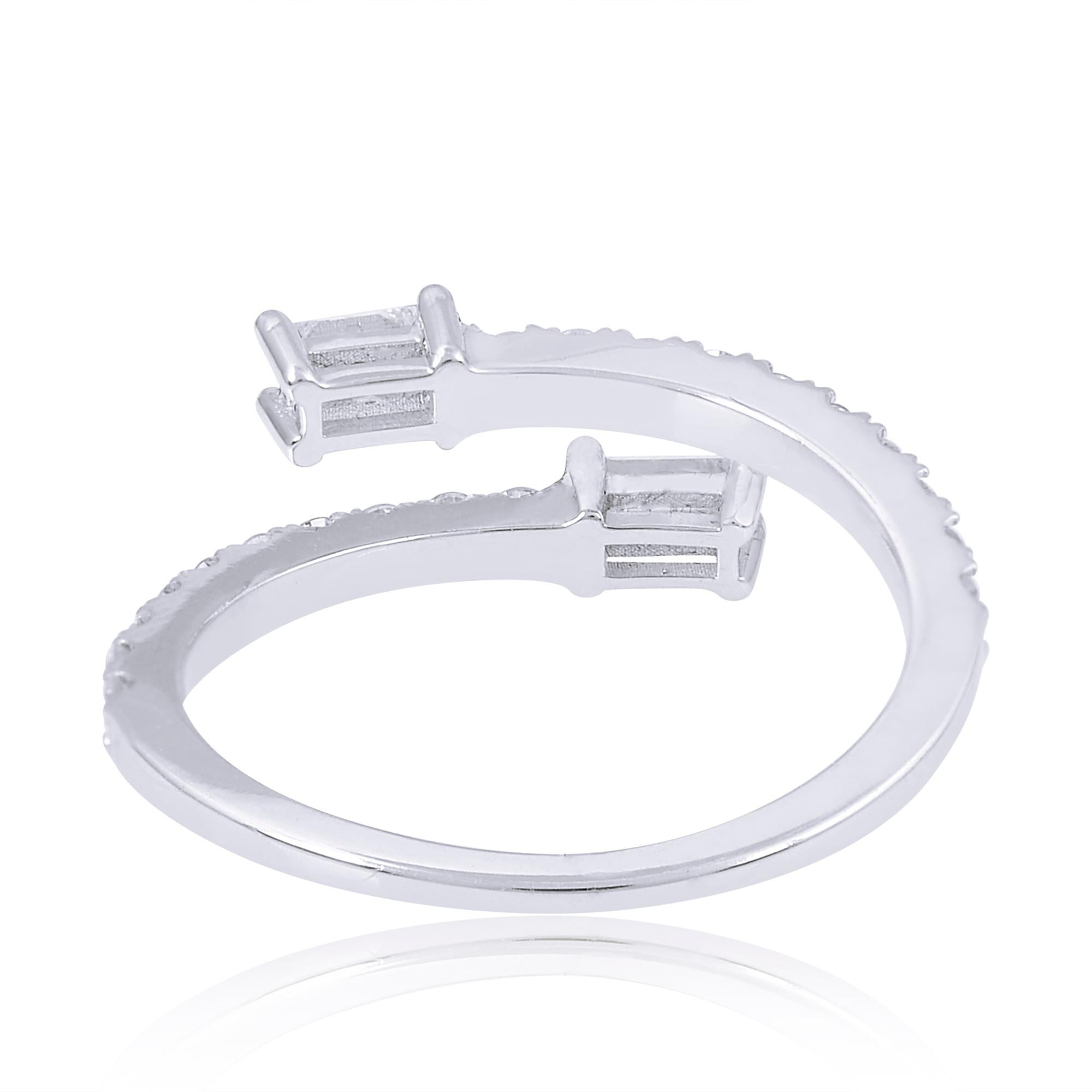 For Sale:  Baguette & Round Diamond Wrap Ring 18 Karat White Gold Handmade Fine Jewelry 3
