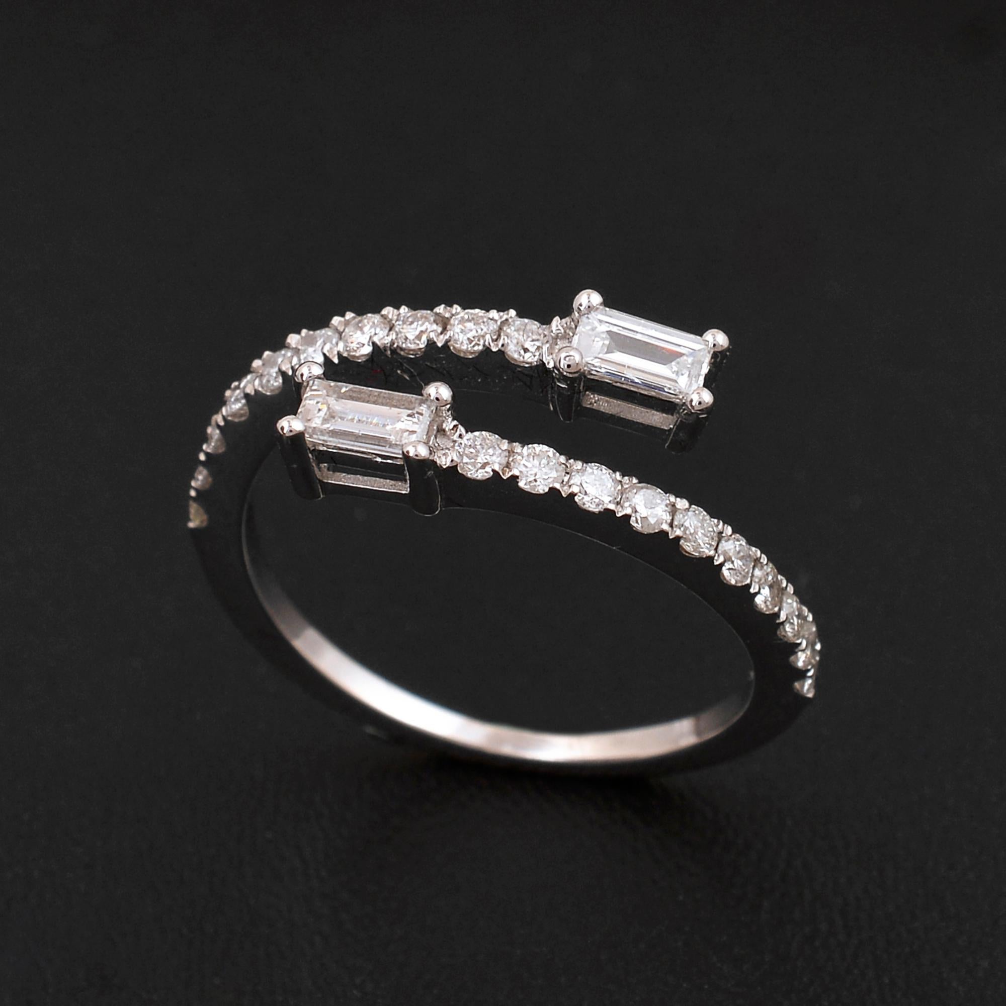For Sale:  Baguette & Round Diamond Wrap Ring 18 Karat White Gold Handmade Fine Jewelry 4