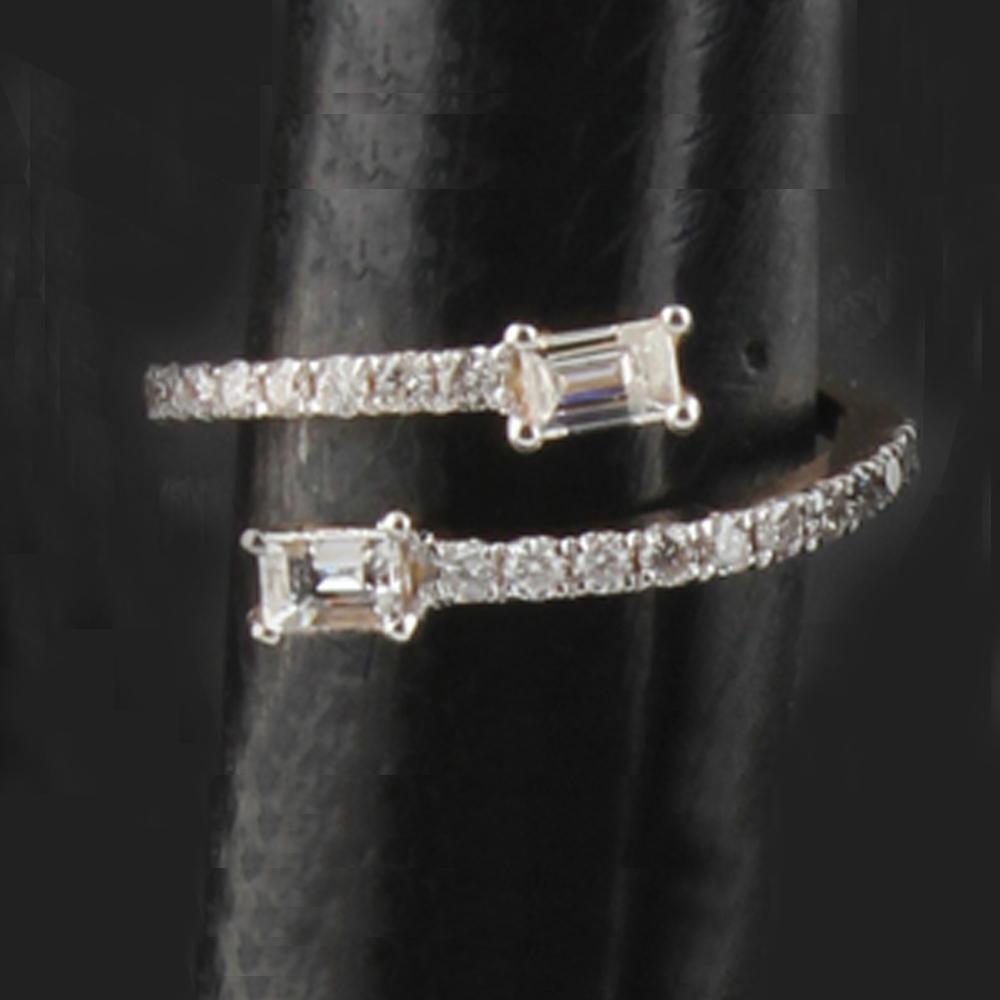 For Sale:  Baguette & Round Diamond Wrap Ring 18 Karat White Gold Handmade Fine Jewelry 8