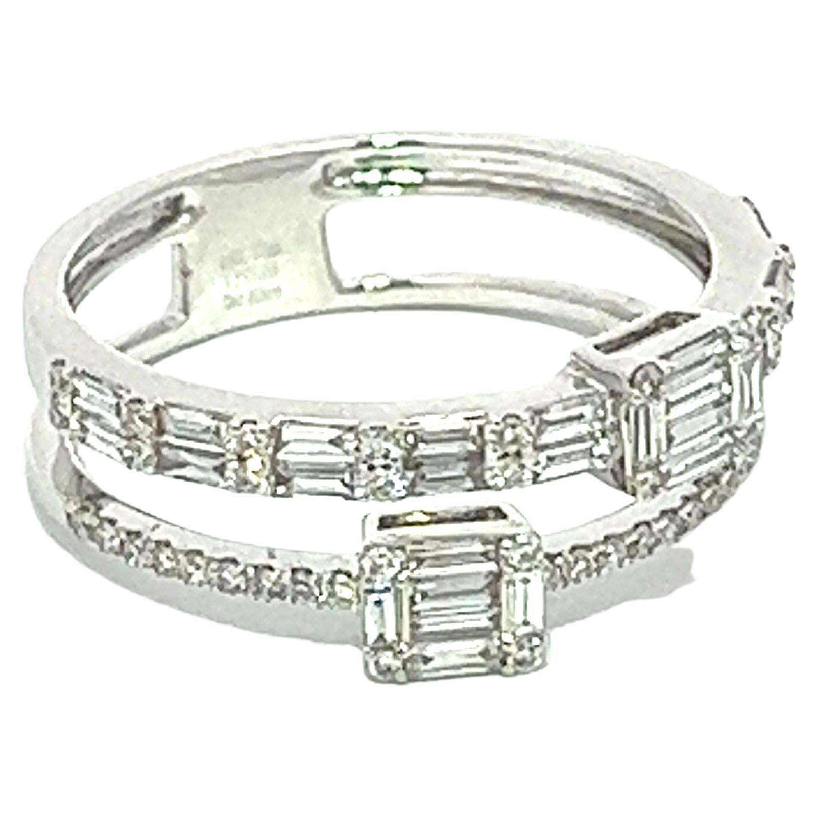Baguette & Round Diamonds 18KW Gold Setiing Ladie's Ring  For Sale