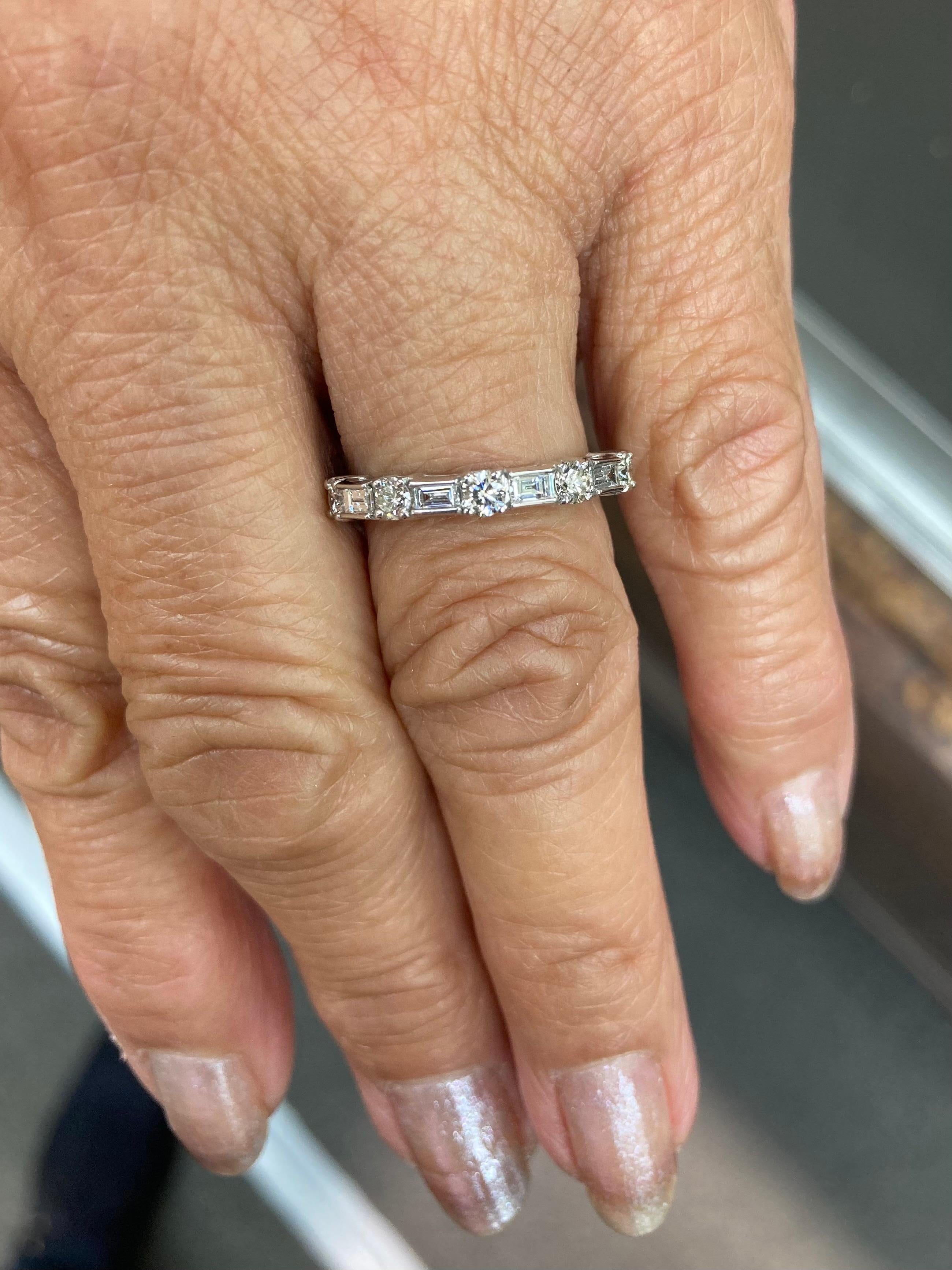 Baguette Round Diamonds White Gold Half Eternity Ring In Good Condition In Los Angeles, CA