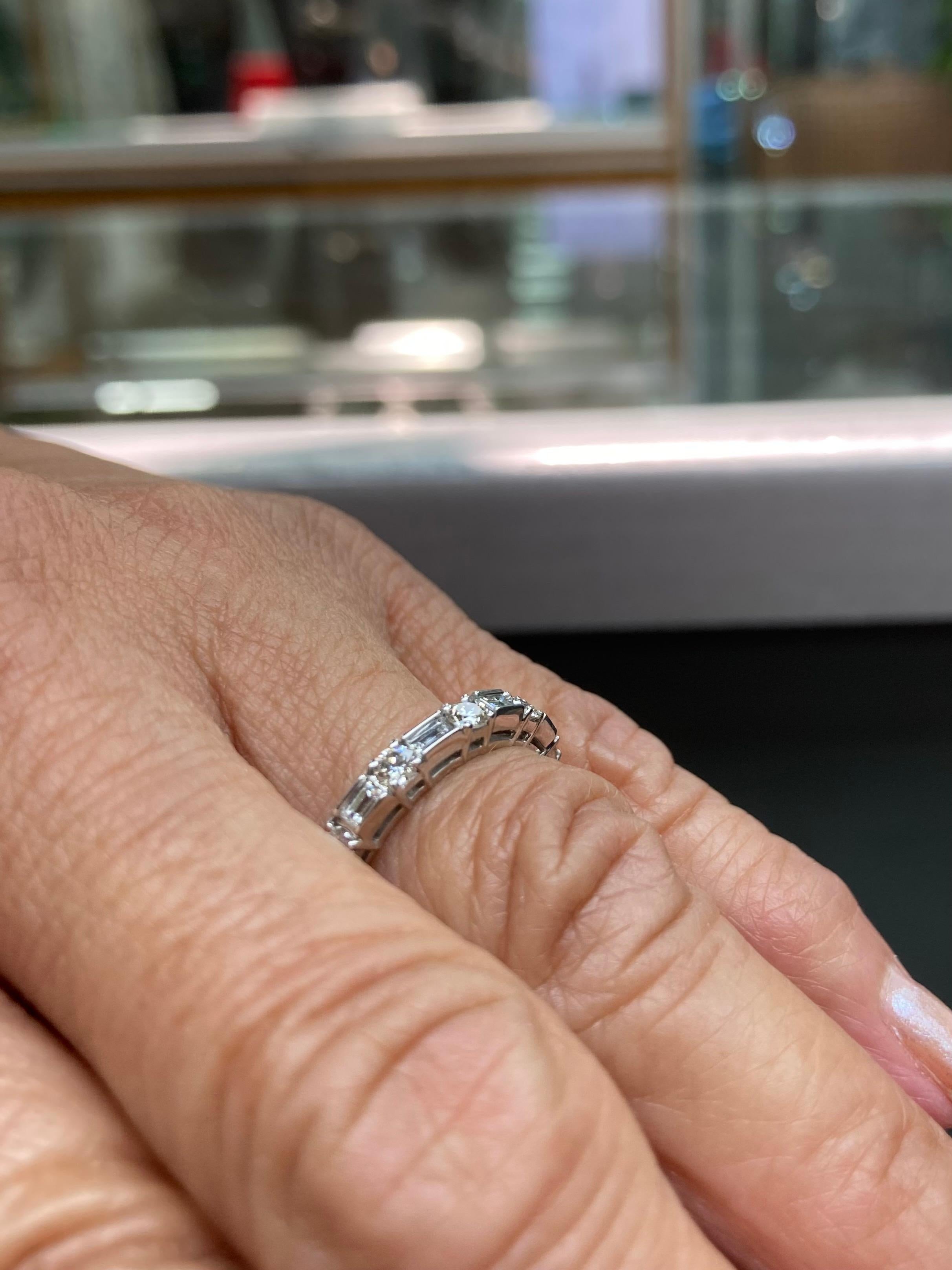 Women's Baguette Round Diamonds White Gold Half Eternity Ring