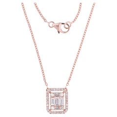 Collier pendentif diamant baguette et rond en or rose 14k Fine Jewelry