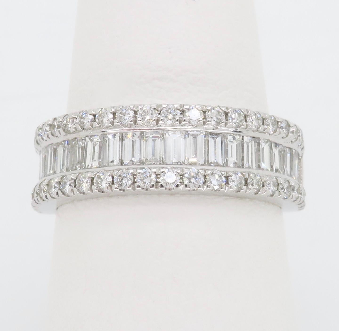 three row baguette diamond ring