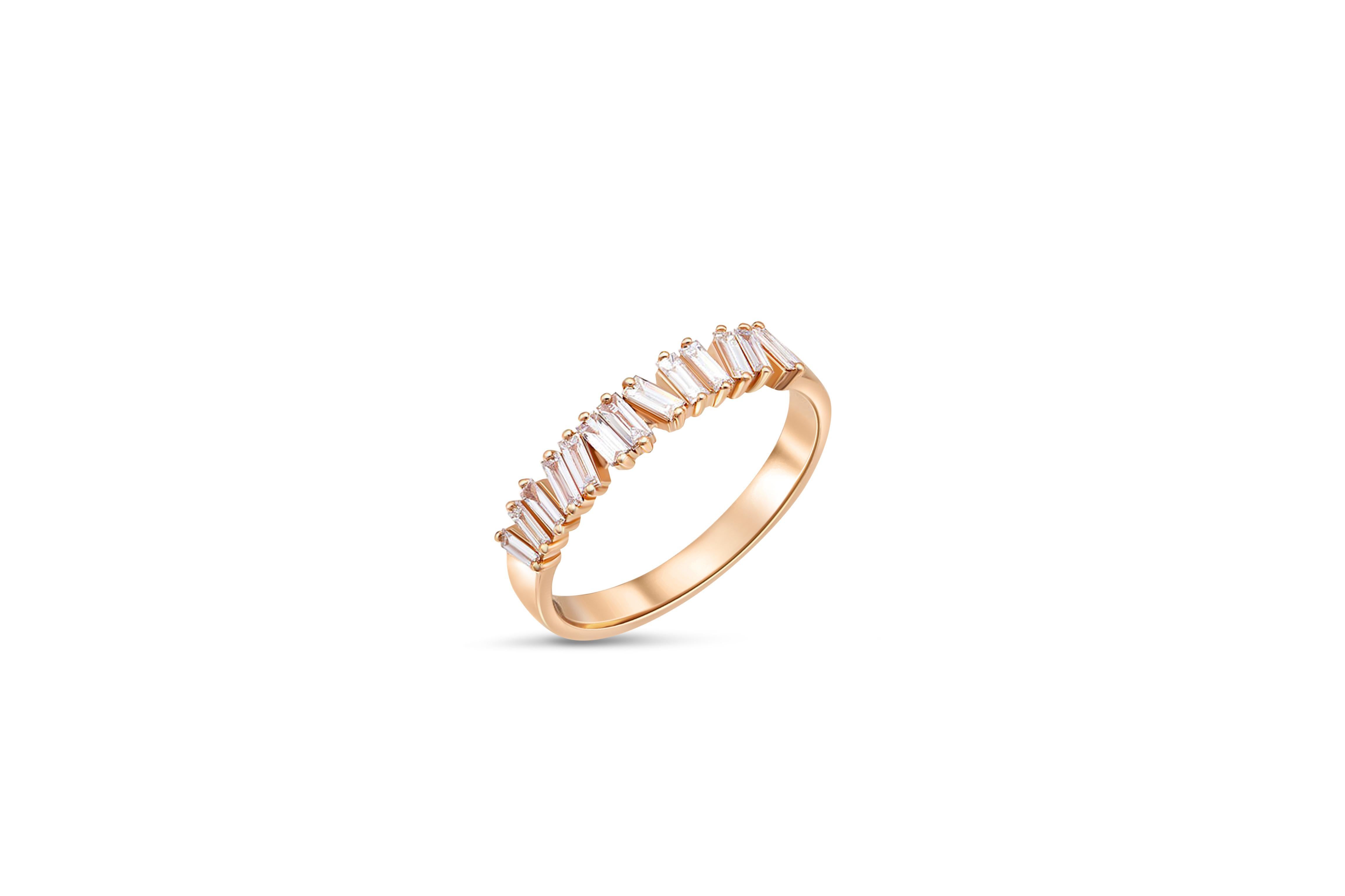 For Sale:  Baguette Row Wedding 14k gold ring 2