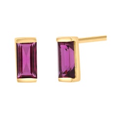 Baguette Ruby 0.71 Carat 14 Karat Yellow Gold 0.24 Inch Long Stud Earrings