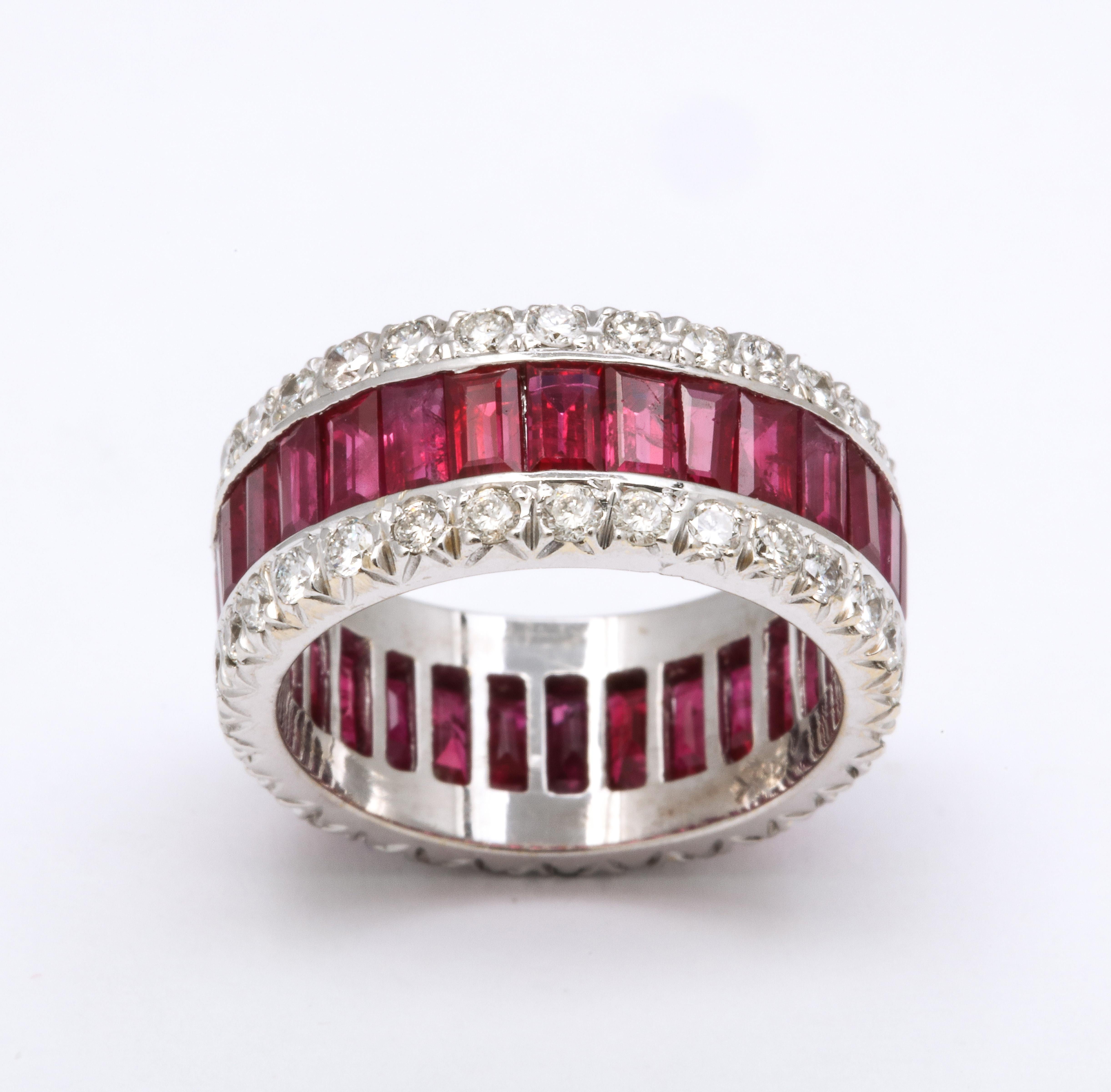 Baguette Cut Baguette Ruby and Diamond Band For Sale