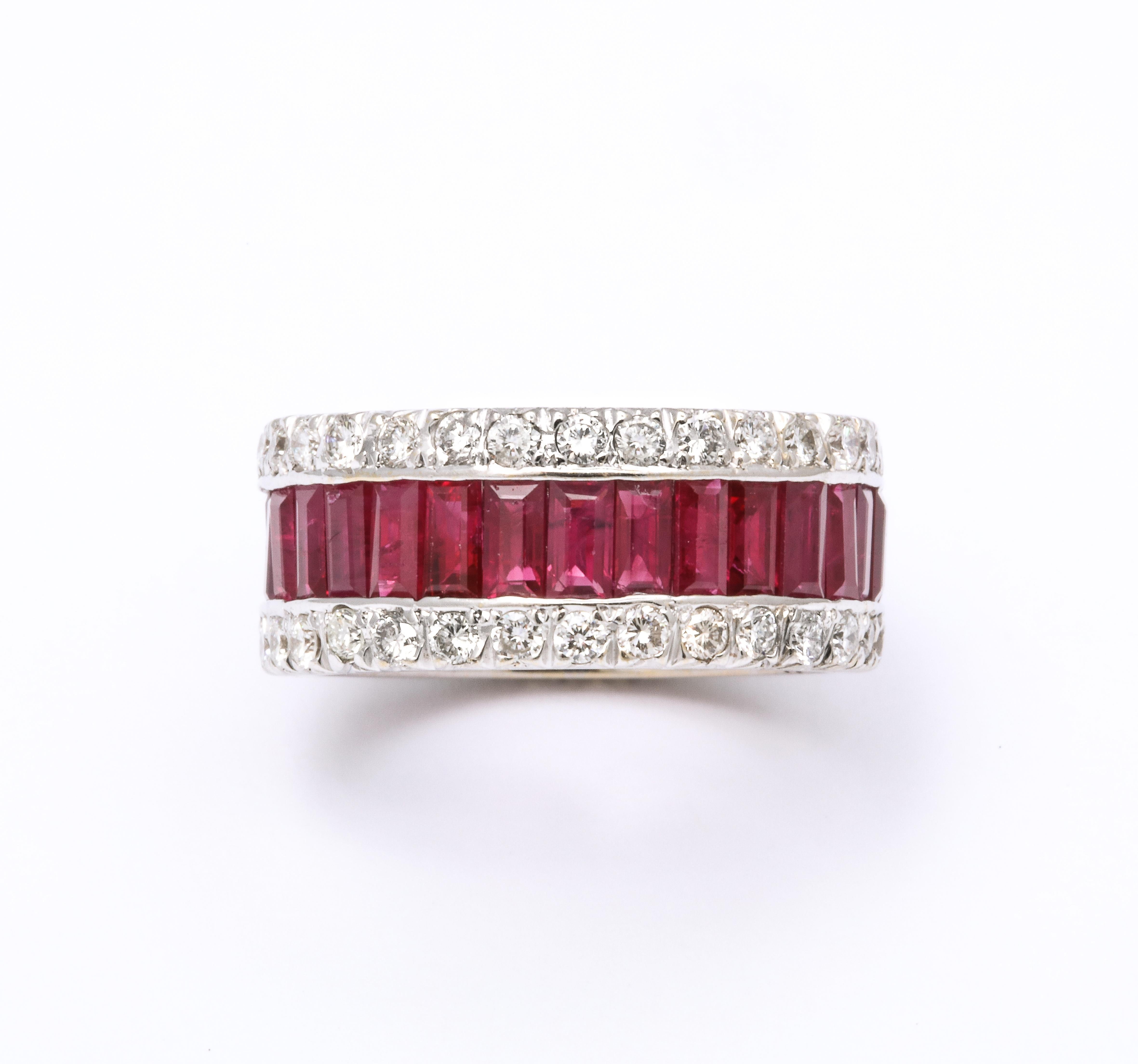 Women's or Men's Baguette Ruby and Diamond Band For Sale