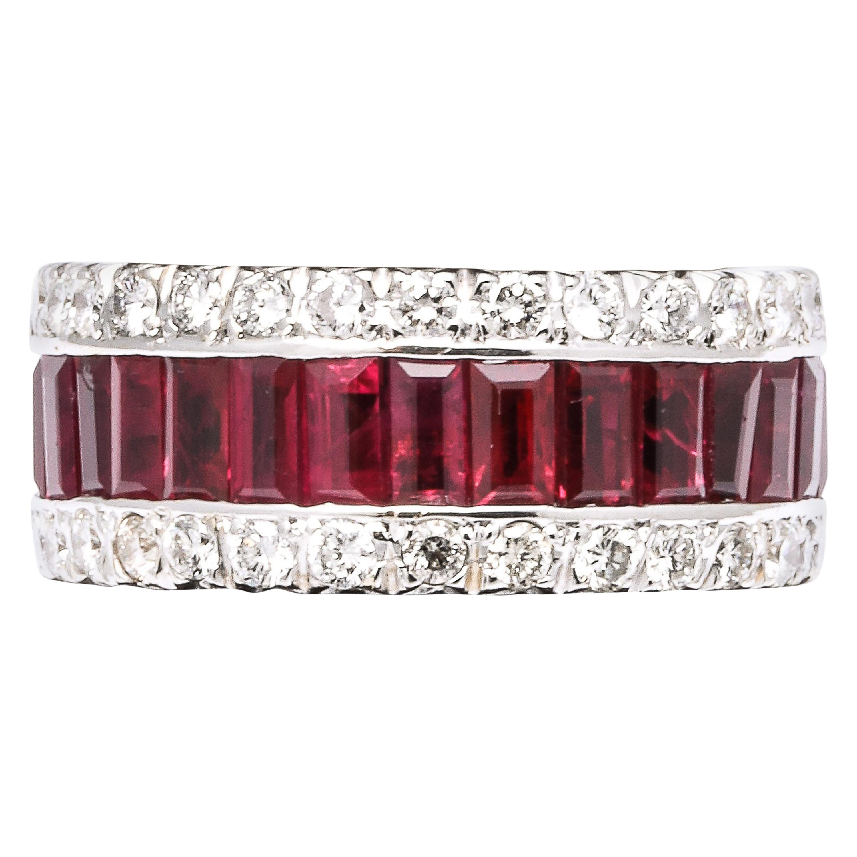 Baguette Ruby and Diamond Band For Sale
