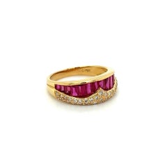 Baguette Ruby and Diamond Vintage Gold Band Ring Estate Fine Jewelry