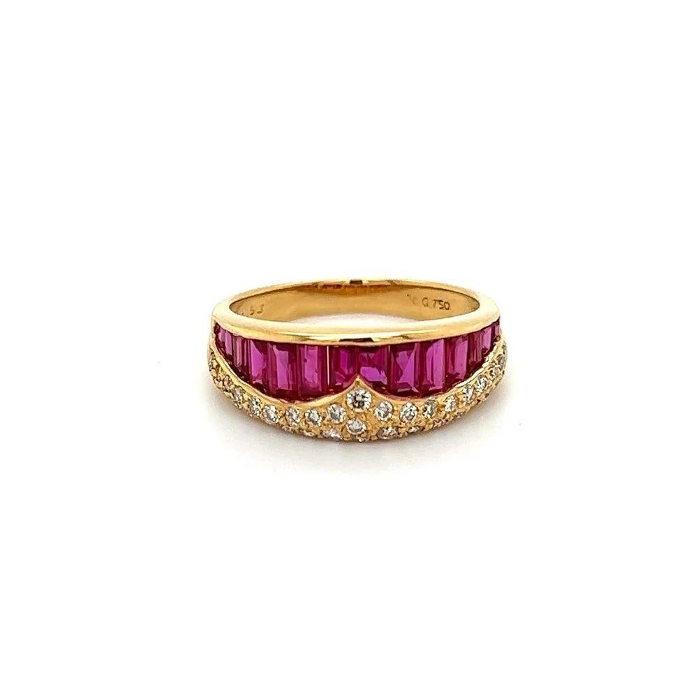 Mixed Cut Baguette Ruby and Diamond Vintage Gold Band Ring Estate Fine Jewelry For Sale