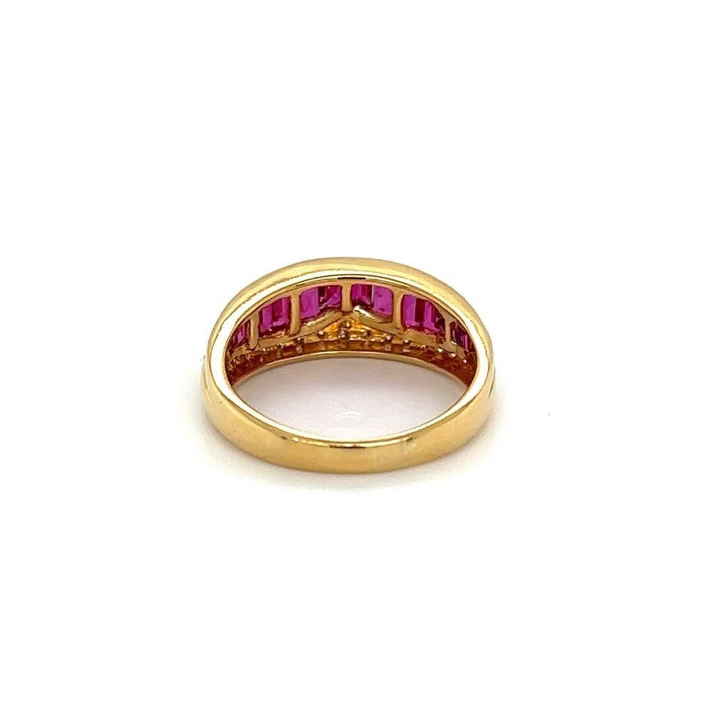 Baguette Ruby and Diamond Vintage Gold Band Ring Estate Fine Jewelry In Excellent Condition For Sale In Montreal, QC