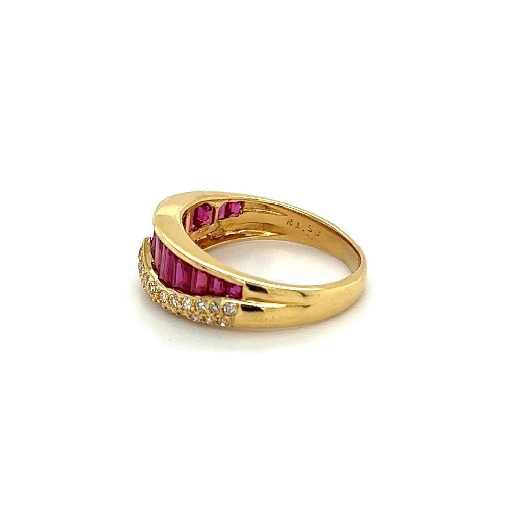 Women's Baguette Ruby and Diamond Vintage Gold Band Ring Estate Fine Jewelry For Sale